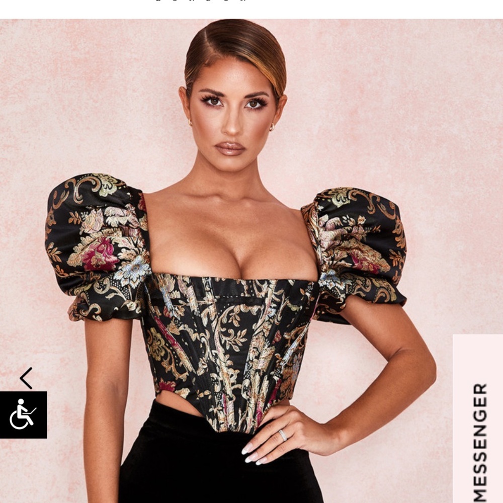 🛑price firm🛑🛑 House of CB ISABELLA 
BROCADE JACQUARD PUFF SLEEVE BUSTIER